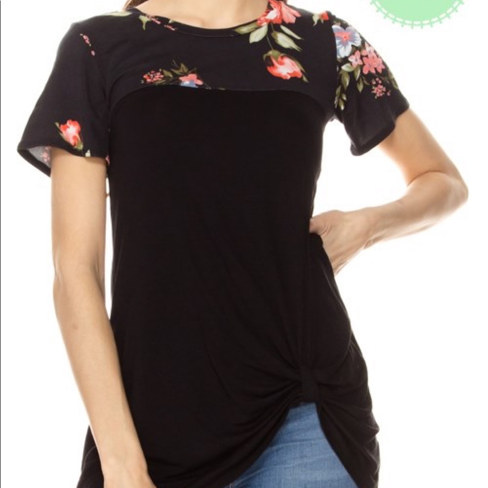 Black Floral Short Sleeve Top